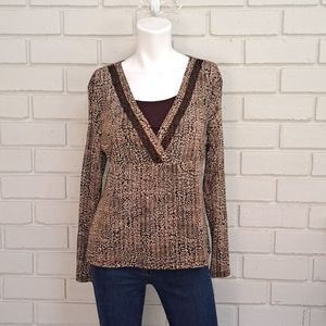 JM Collection Petite Browm/Tan  Sequin Detail Business/Casual Blouse. SizeLP